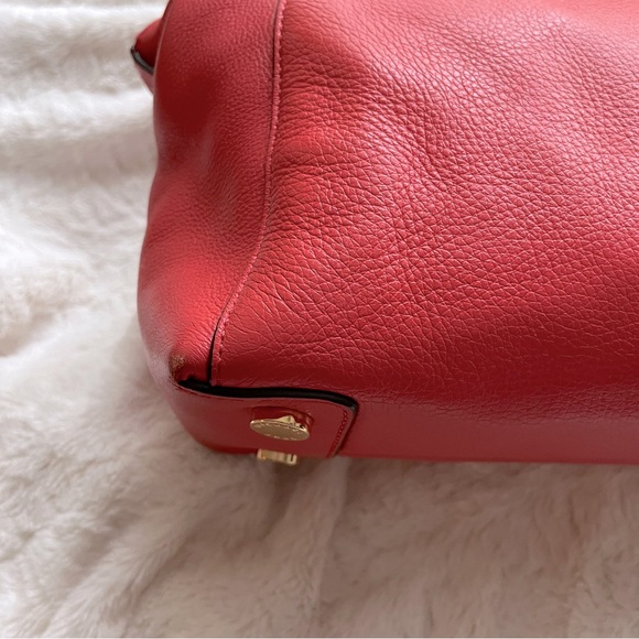 Michael Kors Pebbled Leather Coral Riley Medium Satchel Bag with Gold Hardware - Picture 9 of 15